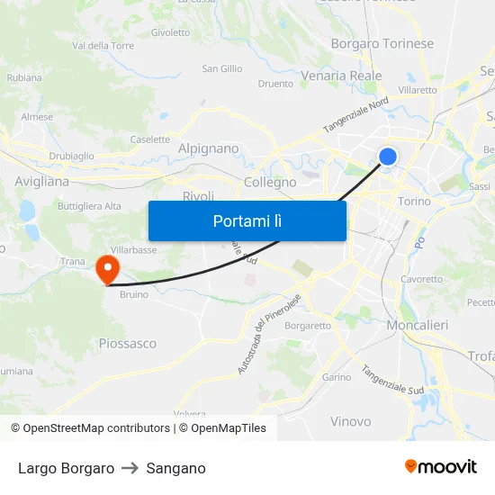 Largo Borgaro to Sangano map