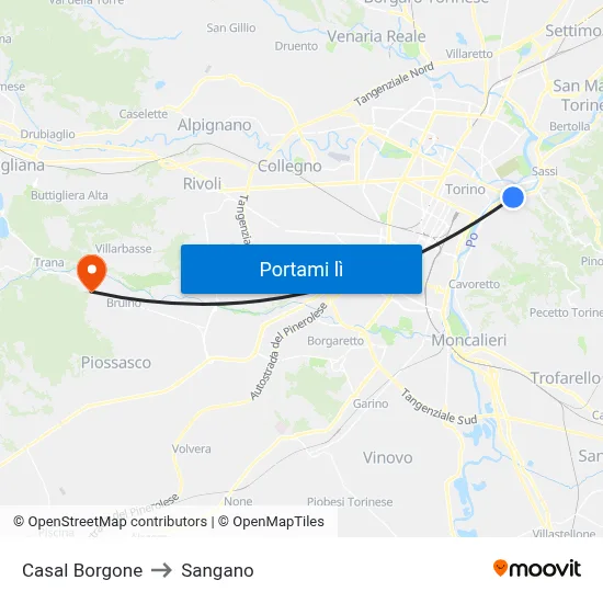 Casal Borgone to Sangano map