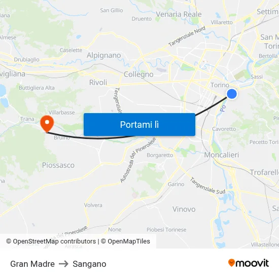 Gran Madre to Sangano map