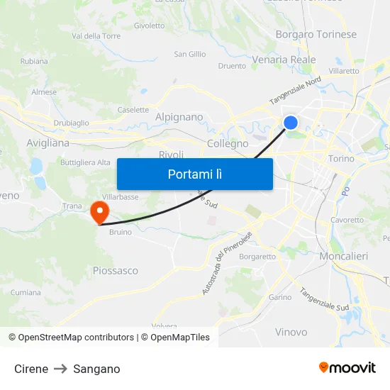 Cirene to Sangano map