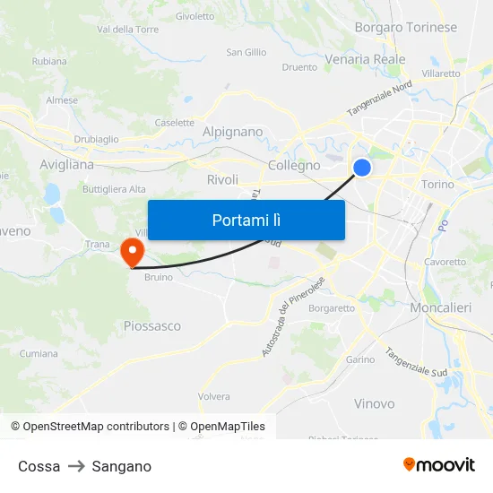 Cossa to Sangano map