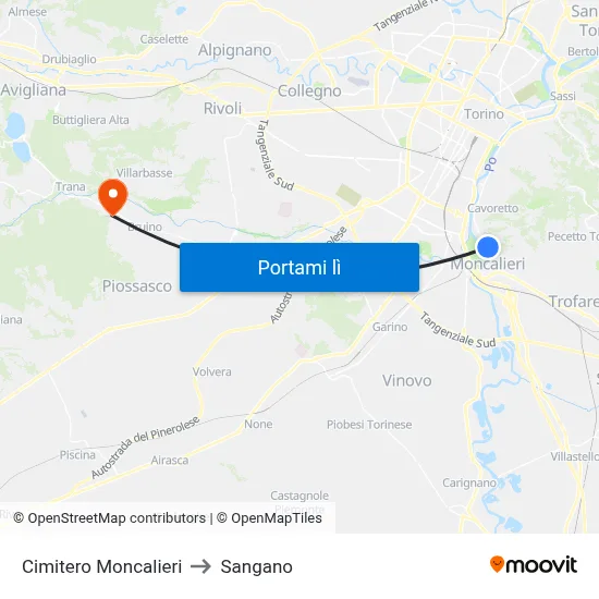 Cimitero Moncalieri to Sangano map