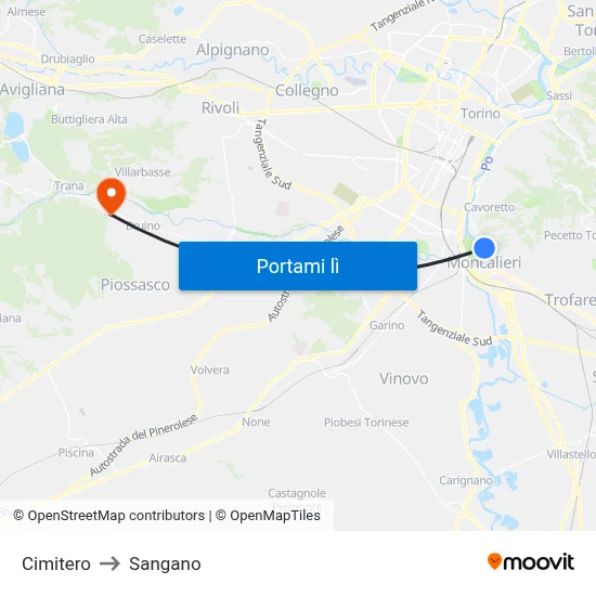 Cimitero to Sangano map