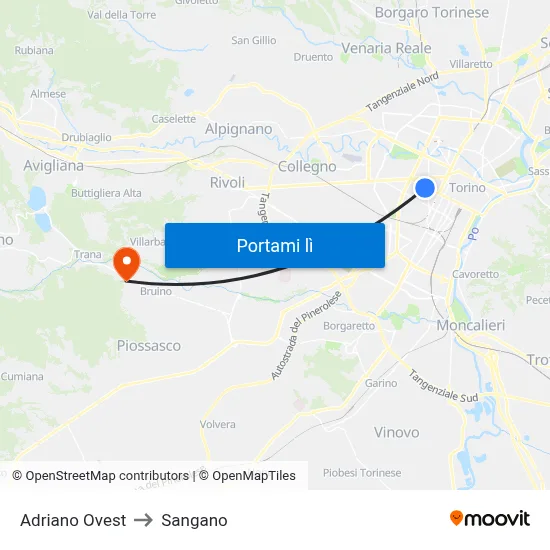 Adriano Ovest to Sangano map