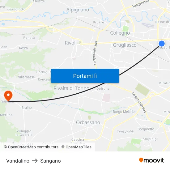 Vandalino to Sangano map