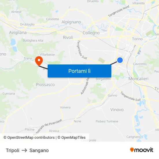 Tripoli to Sangano map