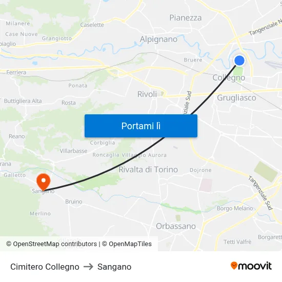 Cimitero Collegno to Sangano map