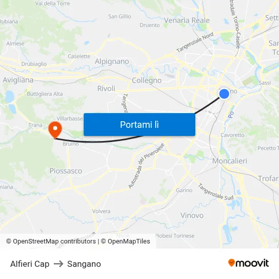 Alfieri Cap to Sangano map