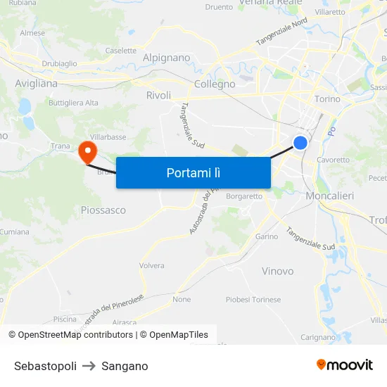 Sebastopoli to Sangano map