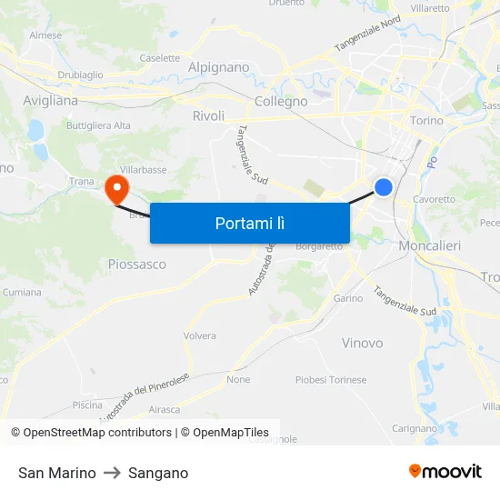 San Marino to Sangano map