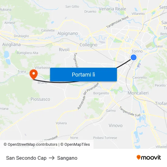 San Secondo Cap to Sangano map