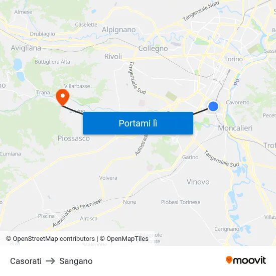 Casorati to Sangano map