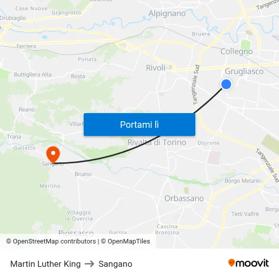 Martin Luther King to Sangano map