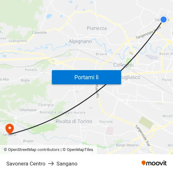 Savonera Centro to Sangano map