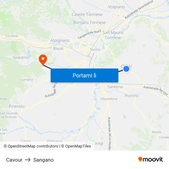 Cavour to Sangano map