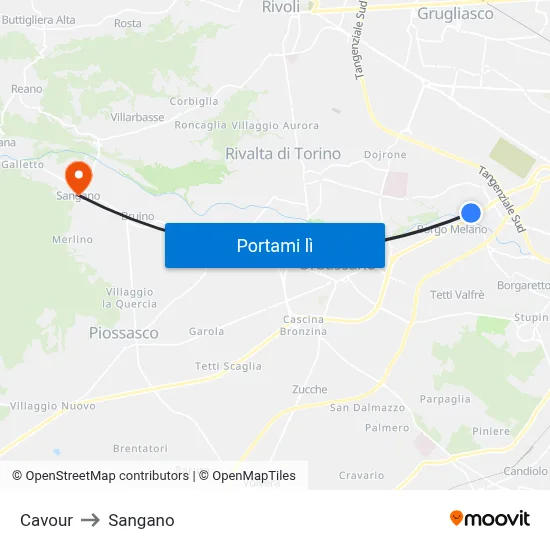 Cavour to Sangano map