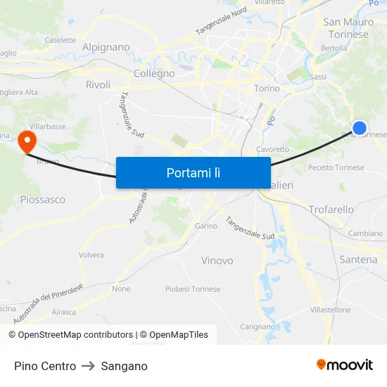 Pino Centro to Sangano map