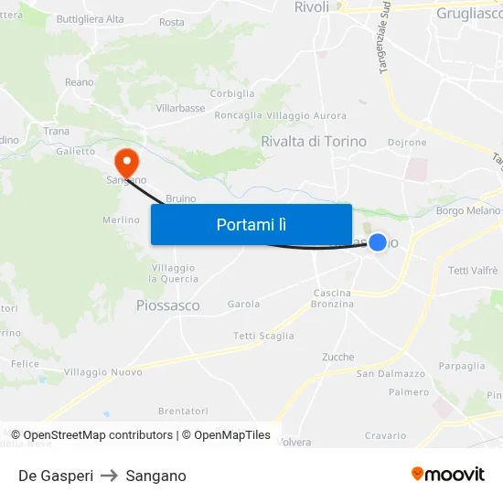 De Gasperi to Sangano map