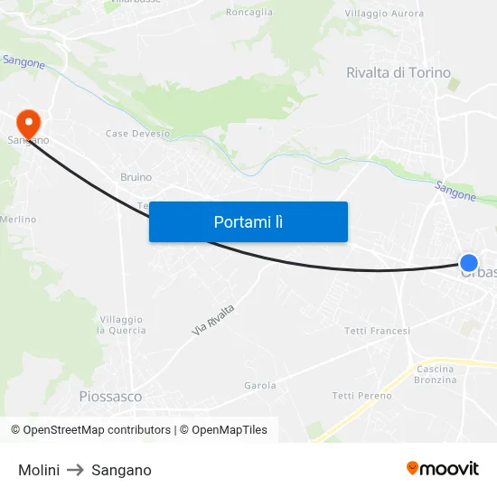 Molini to Sangano map