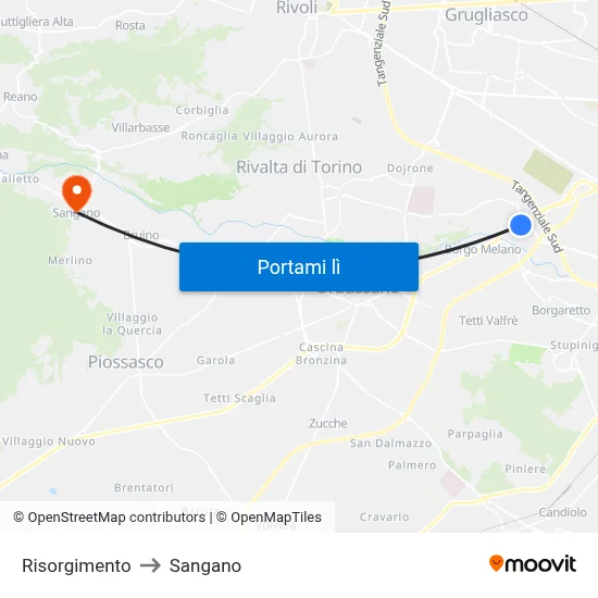 Risorgimento to Sangano map