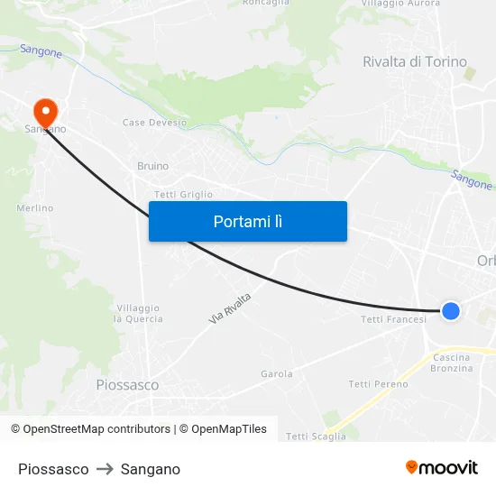 Piossasco to Sangano map