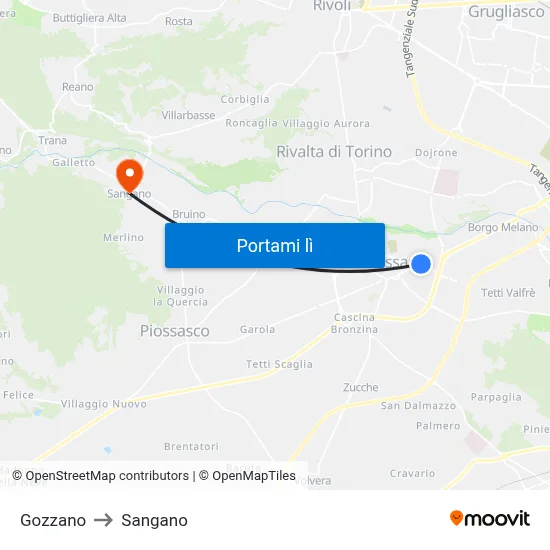 Gozzano to Sangano map