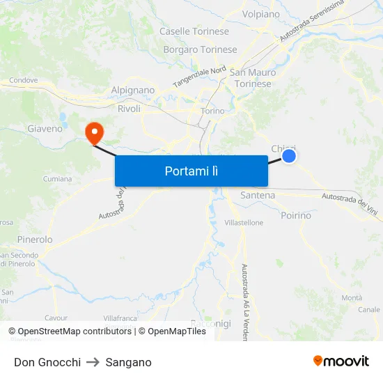 Don Gnocchi to Sangano map