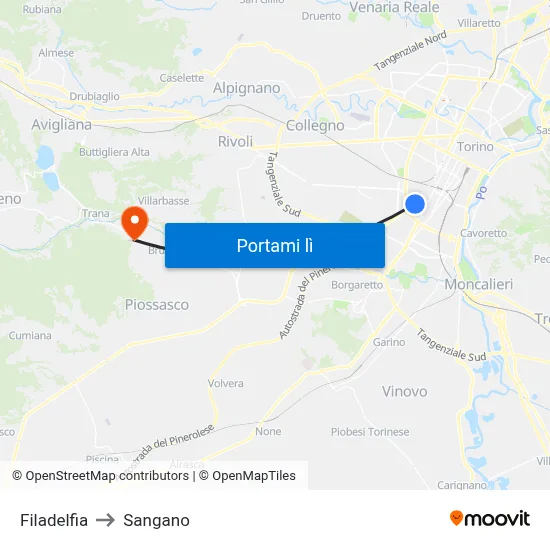 Filadelfia to Sangano map