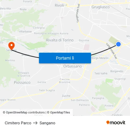 Cimitero Parco to Sangano map