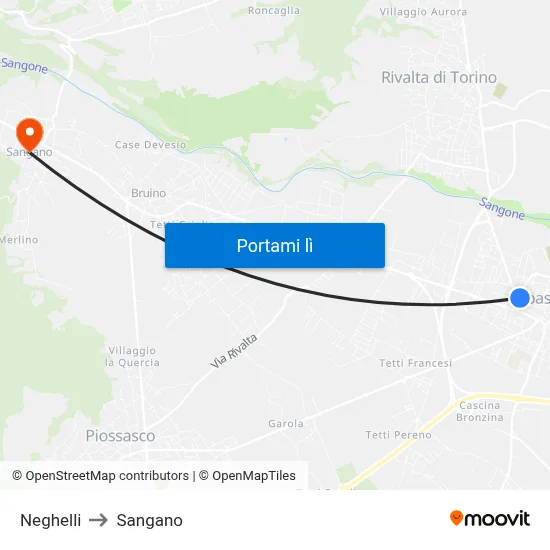 Neghelli to Sangano map