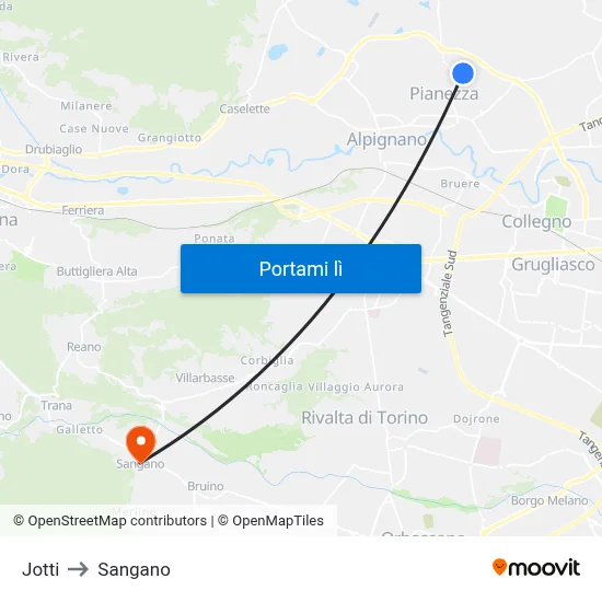Jotti to Sangano map