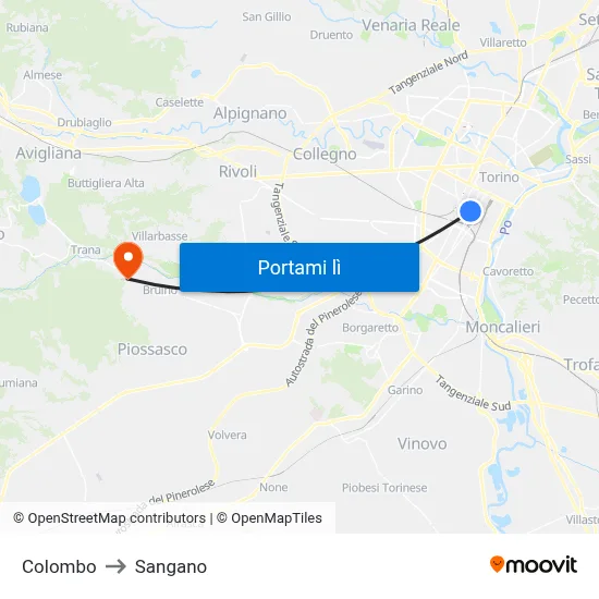 Colombo to Sangano map
