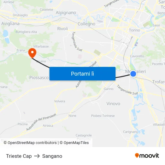 Trieste Cap to Sangano map