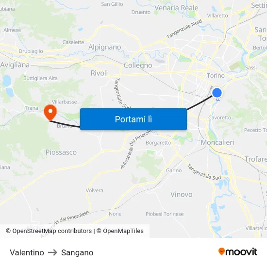 Valentino to Sangano map