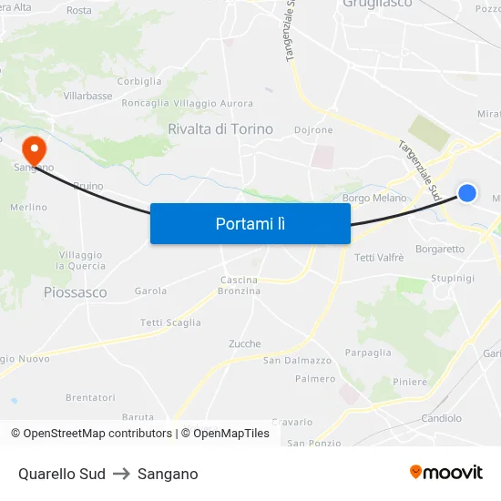 Quarello Sud to Sangano map