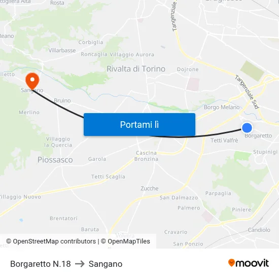 Borgaretto N.18 to Sangano map
