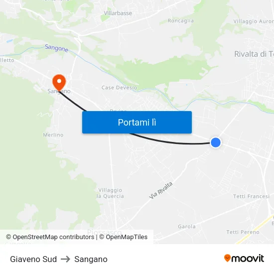 Giaveno Sud to Sangano map