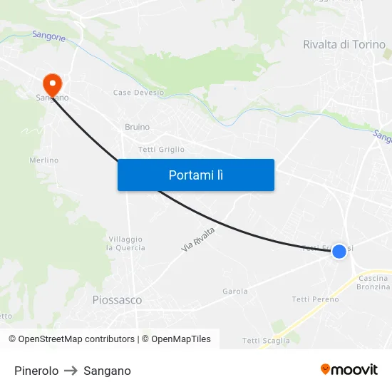 Pinerolo to Sangano map