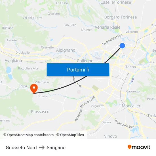 Grosseto Nord to Sangano map
