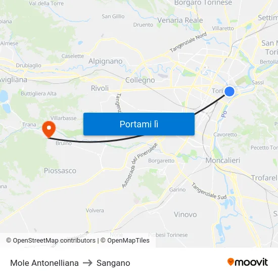 Mole Antonelliana to Sangano map