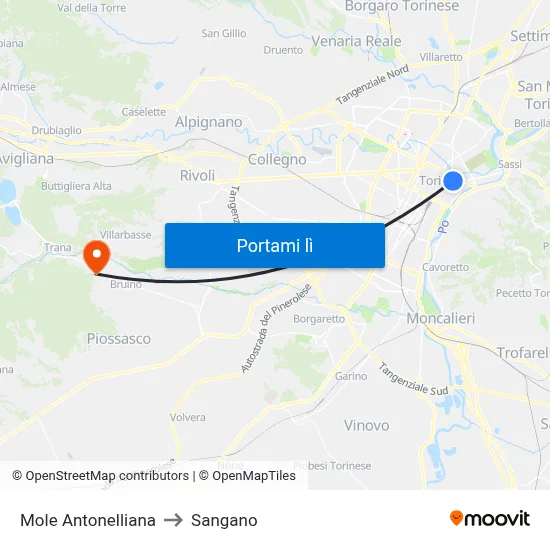 Mole Antonelliana to Sangano map