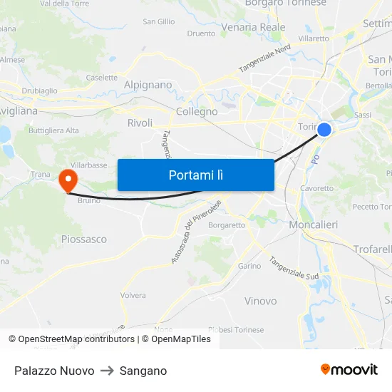 Palazzo Nuovo to Sangano map