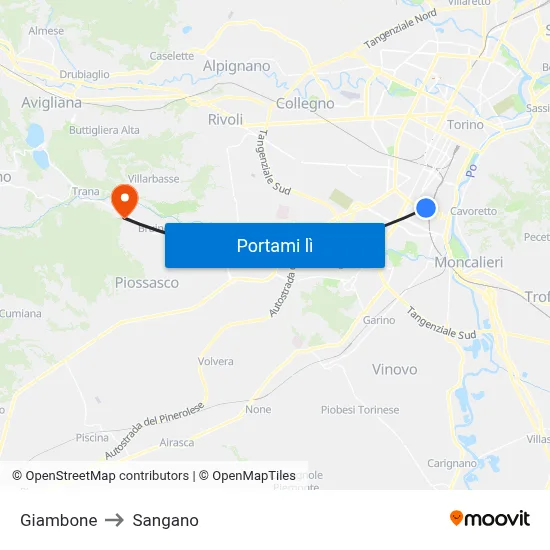 Giambone to Sangano map