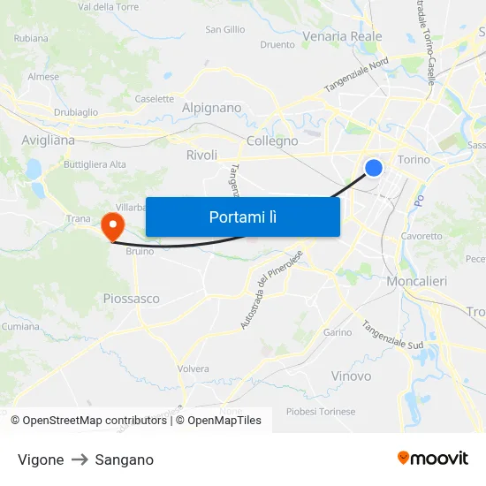 Vigone to Sangano map