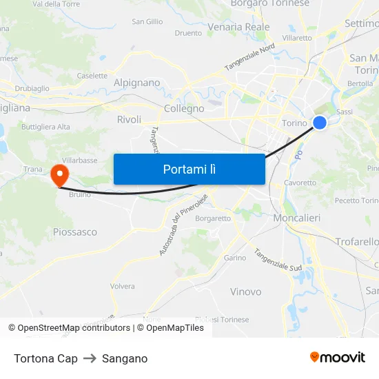 Tortona Cap to Sangano map