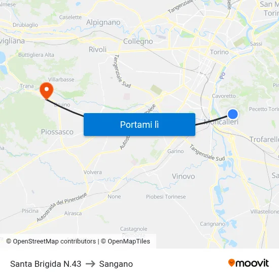 Santa Brigida N.43 to Sangano map