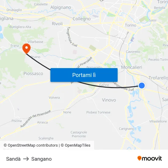 Sandà to Sangano map