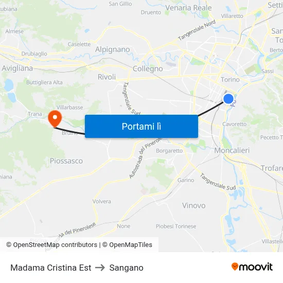 Madama Cristina Est to Sangano map