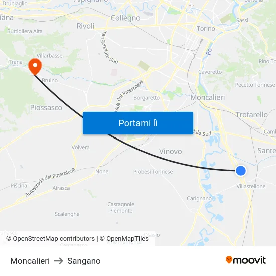 Moncalieri to Sangano map