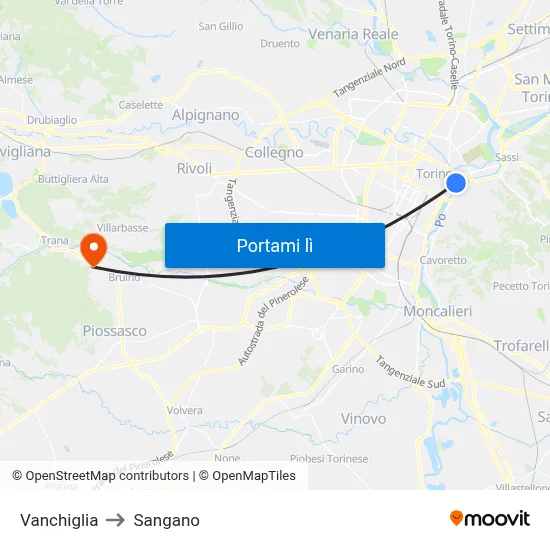Vanchiglia to Sangano map